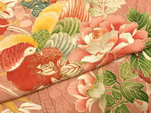 平和屋着物●アンティーク 大正ロマン 訪問着 刺繍 花鳥文 金彩 正絹 逸品 AABJ4177fy