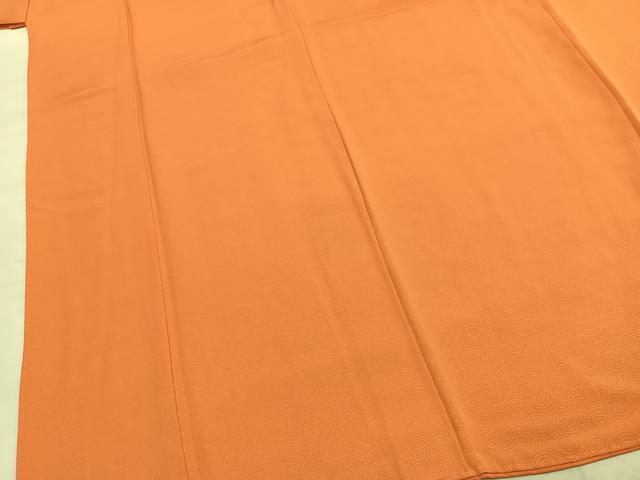 平和屋着物●上質な色無地 丸地紋 柿色 正絹 逸品 AABJ4180fy