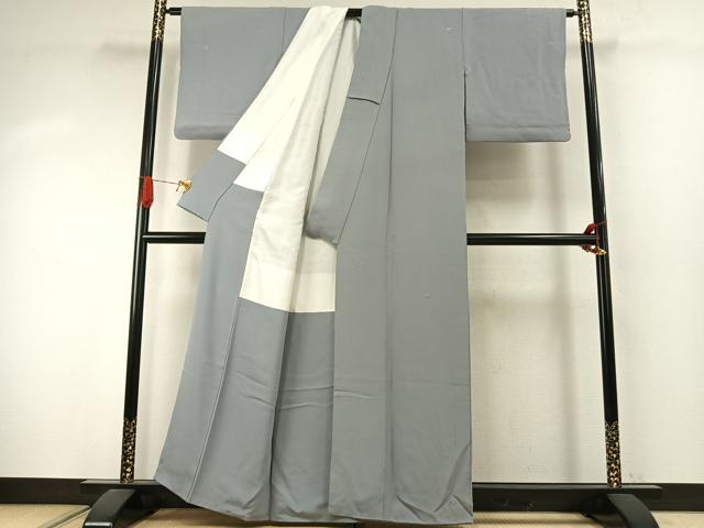平和屋着物●上質な色無地 総刺繍 草花文 灰青色 正絹 逸品 AABJ4183fy