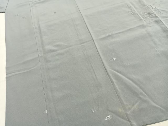 平和屋着物●上質な色無地 総刺繍 草花文 灰青色 正絹 逸品 AABJ4183fy