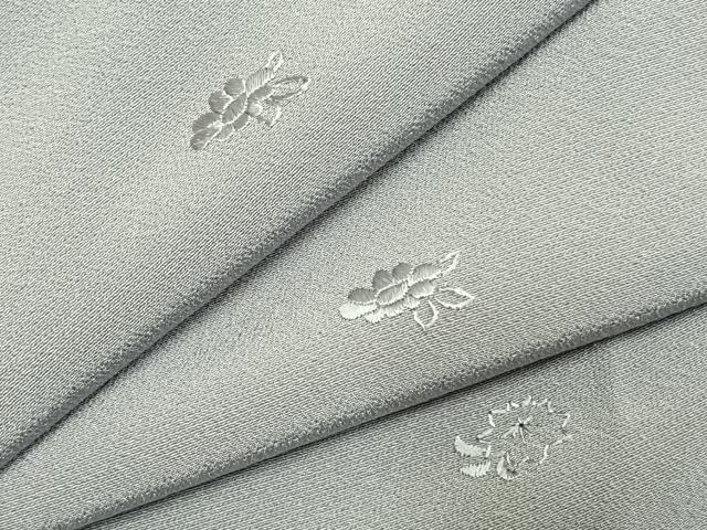 平和屋着物●上質な色無地 総刺繍 草花文 灰青色 正絹 逸品 AABJ4183fy