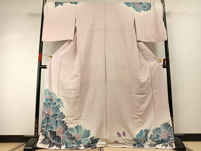 平和屋着物●訪問着 作家物 草花文 暈し染め 金彩 やまと金ラベル ロング丈 正絹 逸品 AABJ4186fy