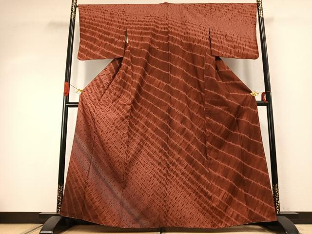 平和屋着物●訪問着 本場染大島紬 絞り 斜縞 正絹 逸品 AABJ4188fy