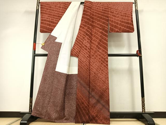 平和屋着物●訪問着 本場染大島紬 絞り 斜縞 正絹 逸品 AABJ4188fy