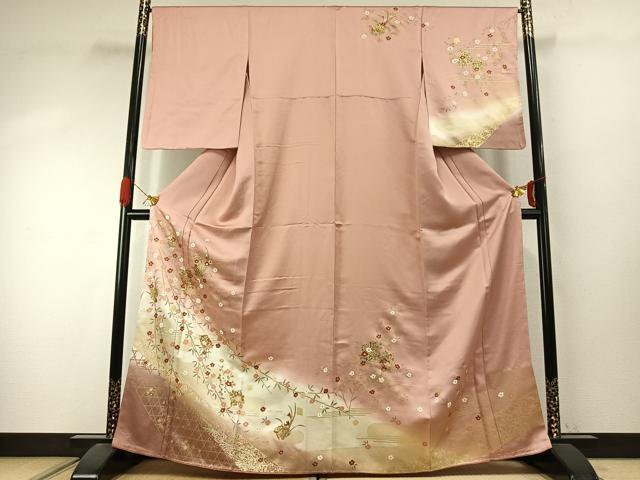 平和屋着物●訪問着 草花文 暈し染め 金彩 正絹 逸品 未使用 AABJ4195fy