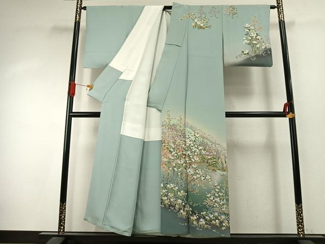 平和屋着物●訪問着 友禅 作家物 風景花文 暈し染め 正絹 逸品 AABJ4201fy