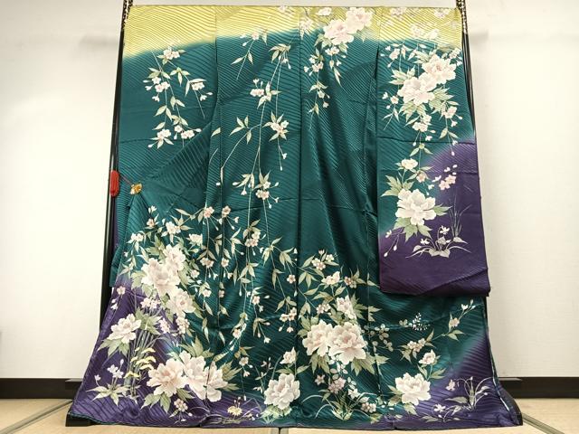 平和屋着物●豪華振袖 草花文 暈し染め 丹後ちりめん 仮絵羽 逸品 未使用 AABJ4204fy