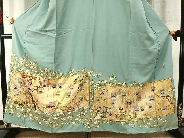 平和屋着物●松尾光琳 色留袖 駒刺繍 詩歌 枝花文 金彩 正絹 逸品 未使用 AABJ4206fy