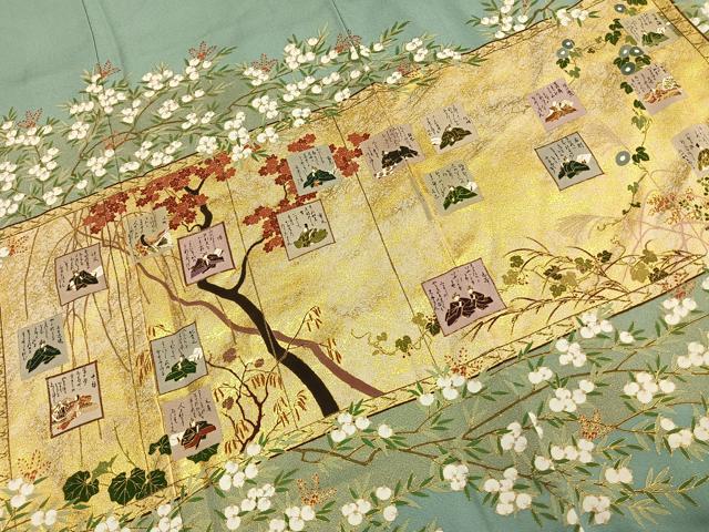 平和屋着物●松尾光琳 色留袖 駒刺繍 詩歌 枝花文 金彩 正絹 逸品 未使用 AABJ4206fy