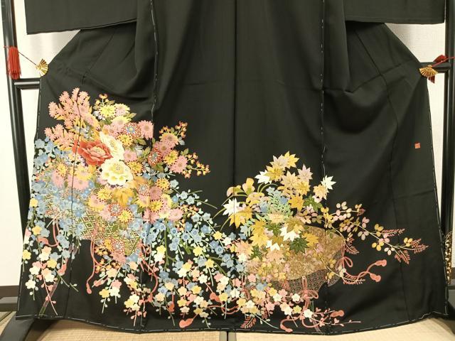 平和屋着物●本加賀友禅作家 矢田博 黒留袖 草花文 仮絵羽 正絹 逸品 未使用 AABJ4207fy
