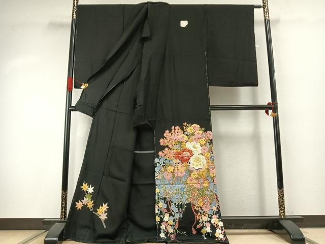 平和屋着物●本加賀友禅作家 矢田博 黒留袖 草花文 仮絵羽 正絹 逸品 未使用 AABJ4207fy