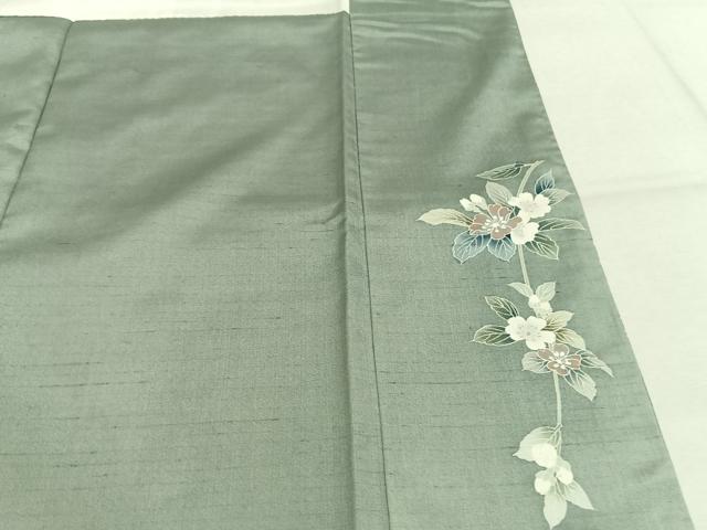 平和屋着物●訪問着 紬地 友禅 作家物 草花文 正絹 逸品 AABJ4208fy