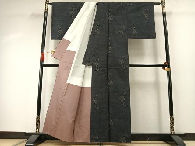 平和屋着物▼本場大島紬 草花文 正絹 逸品 AABJ4210fy