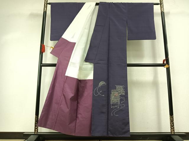 平和屋着物●京の名門・菱屋六右ェ門 紬 訪問着 御所車文 正絹 逸品 AABJ4213fy