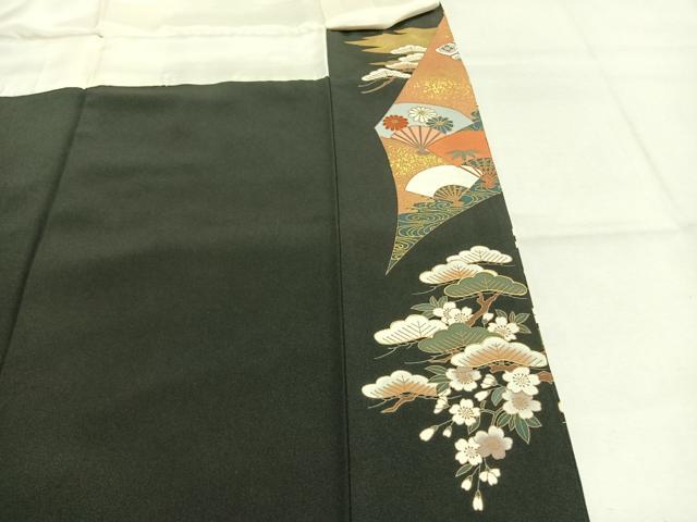 平和屋着物●豪華黒留袖 刺繍 扇面花文 金銀彩 ますいわ屋扱い 正絹 逸品 AABJ4216fy