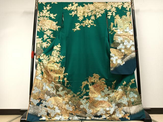 平和屋着物●豪華振袖 御所車扇面花文 金銀彩 銀通し地 正絹 逸品 AABJ4217fy