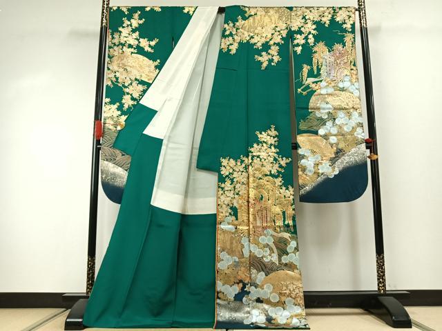 平和屋着物●豪華振袖 御所車扇面花文 金銀彩 銀通し地 正絹 逸品 AABJ4217fy