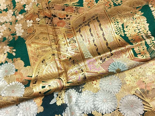 平和屋着物●豪華振袖 御所車扇面花文 金銀彩 銀通し地 正絹 逸品 AABJ4217fy
