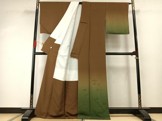 平和屋着物●訪問着 総刺繍 花鳥文 暈し染め 正絹 逸品 未使用 AABJ4218fy