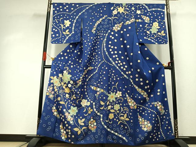 平和屋着物●訪問着 駒刺繍 草花文 金彩 銀通し地 正絹 逸品 AABJ4219fy