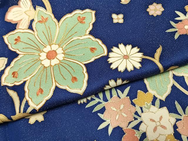 平和屋着物●訪問着 駒刺繍 草花文 金彩 銀通し地 正絹 逸品 AABJ4219fy