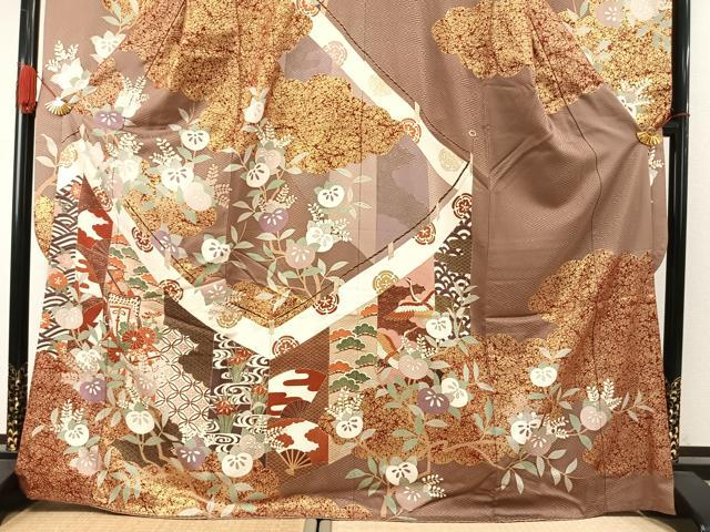 平和屋着物●豪華振袖 御所車花文 金彩 ますいわ屋扱い 正絹 逸品 AABJ4224fy