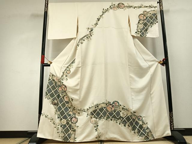 平和屋着物●訪問着 雪輪花蝶文 金銀彩 正絹 逸品 AABJ4234fy