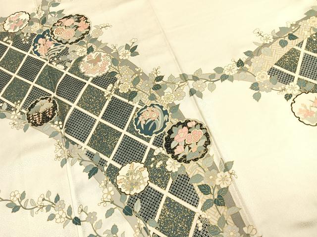 平和屋着物●訪問着 雪輪花蝶文 金銀彩 正絹 逸品 AABJ4234fy