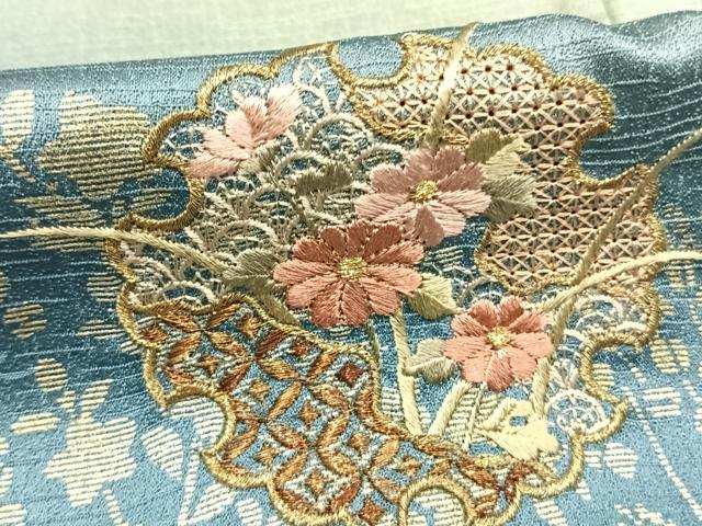 平和屋着物●訪問着 中国三大刺繍 汕頭刺繍 スワトウ刺繍 雪輪花文 暈し染め 金糸 金彩 正絹 逸品 AABJ4236fy