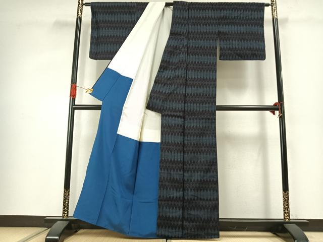 平和屋着物●結城紬 100亀甲 亀甲文様 正絹 逸品 AABJ4237fy