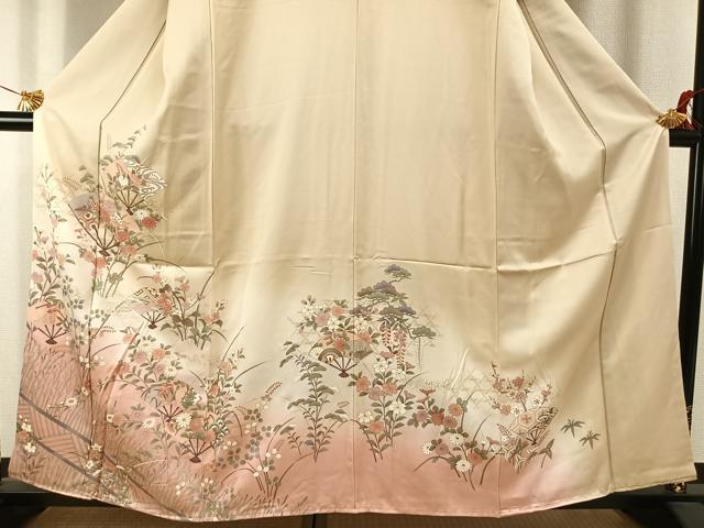平和屋着物●訪問着 扇面花蝶文 暈し染め 金銀彩 正絹 逸品 未使用 AABJ4252fy