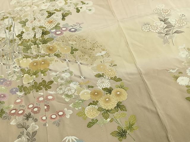 平和屋着物●訪問着 駒刺繍 草花文 暈し染め 金彩 仮絵羽 正絹 逸品 未使用 AABJ4255fy