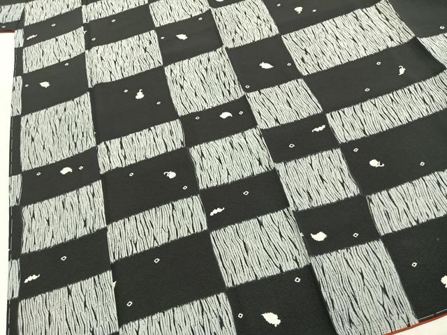 平和屋着物●上質な小紋 市松文様 黒地 正絹 逸品 AABJ4263fy