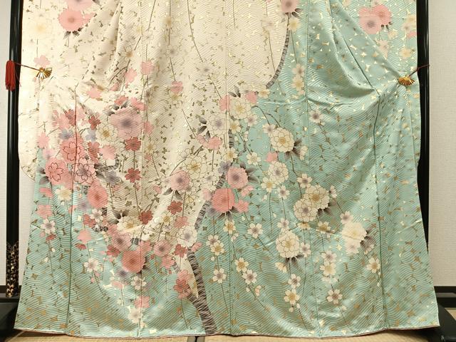 平和屋着物●豪華振袖 枝花文 暈し染め 金彩 正絹 逸品 AABJ4264fy