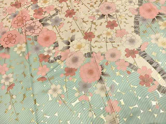 平和屋着物●豪華振袖 枝花文 暈し染め 金彩 正絹 逸品 AABJ4264fy
