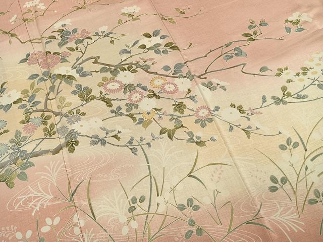 平和屋着物●訪問着 友禅 枝花文 暈し染め 正絹 逸品 AABJ4265fy