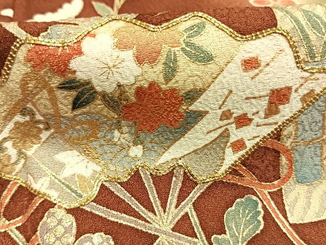 平和屋着物●訪問着 駒刺繍 扇面花鳥文 暈し染め 金彩 ロング丈 正絹 逸品 AABJ4267fy