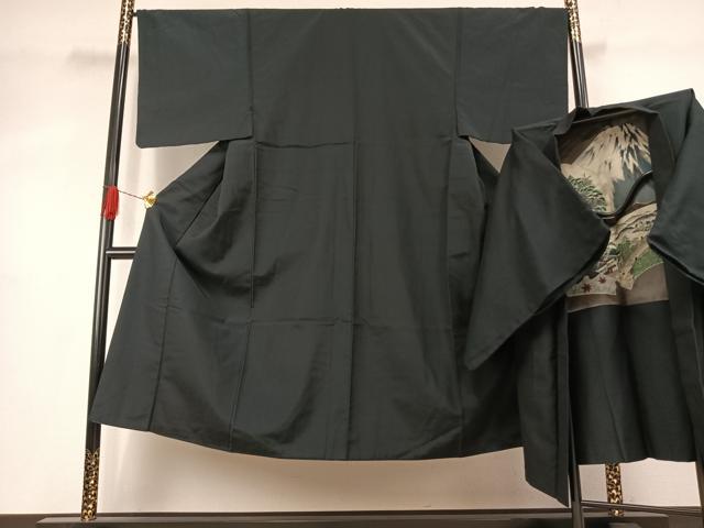 平和屋着物●男性 お召 アンサンブル 霞文 黒地 正絹 逸品 AABJ4274fy