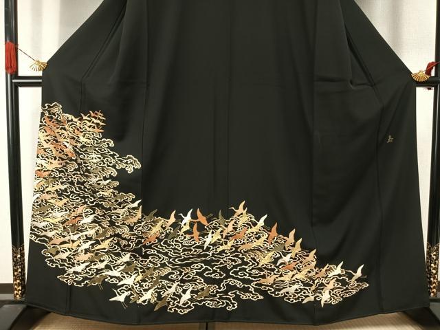 平和屋着物●豪華黒留袖 作家物 駒刺繍 飛鳥文 金糸 金彩 正絹 逸品 AABJ4289fy