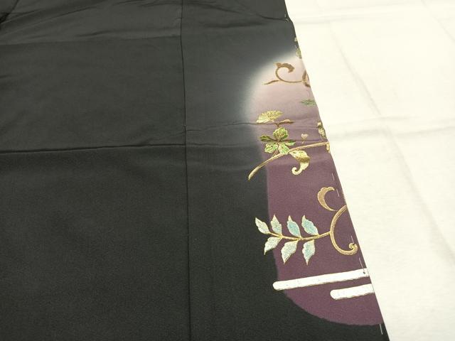 平和屋着物●豪華黒留袖 作家物 舞蝶花鳥文 暈し染め 金銀彩 丹後ちりめん 仮絵羽 正絹 逸品 未使用 AABJ4292fy