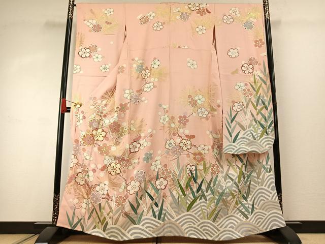 平和屋着物●創業460年・千總 振袖 駒刺繍 枝梅松文 金彩 伊勢丹扱い 正絹 逸品 AABJ4296fy