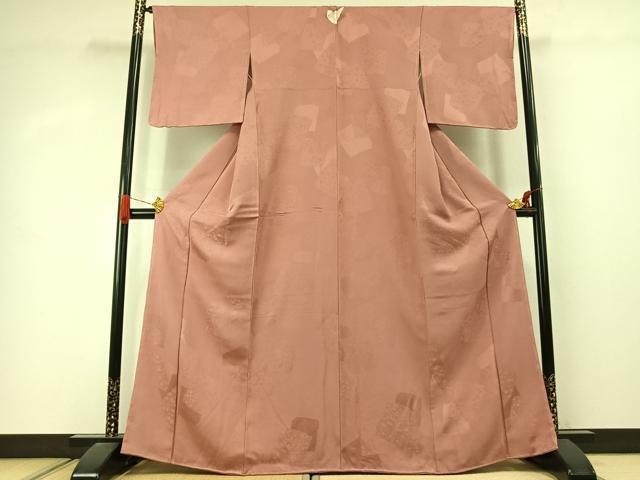 平和屋着物●上質な色無地 色紙重ね枝梅地紋 退紅色 正絹 逸品 未使用 AABJ4298fy