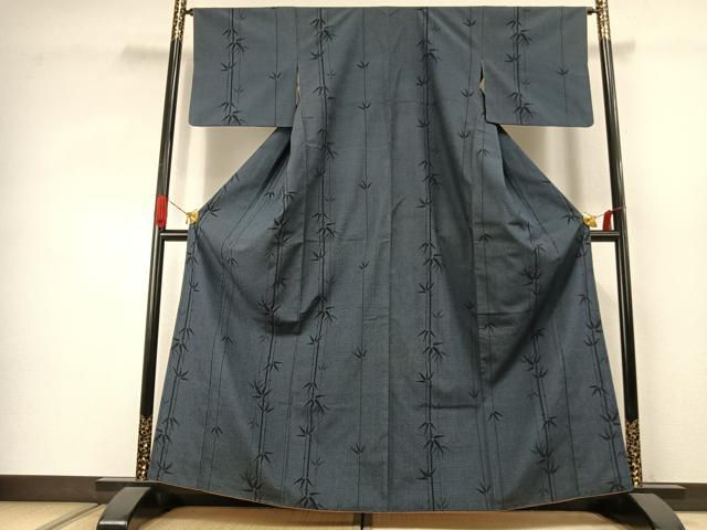 平和屋着物●本塩沢 140亀甲 笹竹文 正絹 逸品 AABJ4302fy