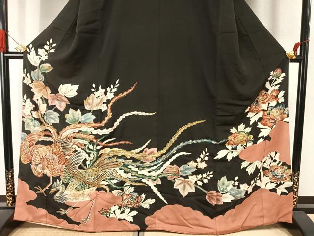 平和屋着物●豪華黒留袖 刺繍 花鳥文 金銀糸 金銀彩 高島屋扱い 正絹 逸品 AABJ4303fy