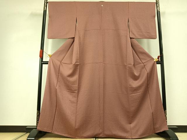 平和屋着物●上質な色無地 松葉地紋 蘇芳香色 正絹 逸品 AABJ4314fy
