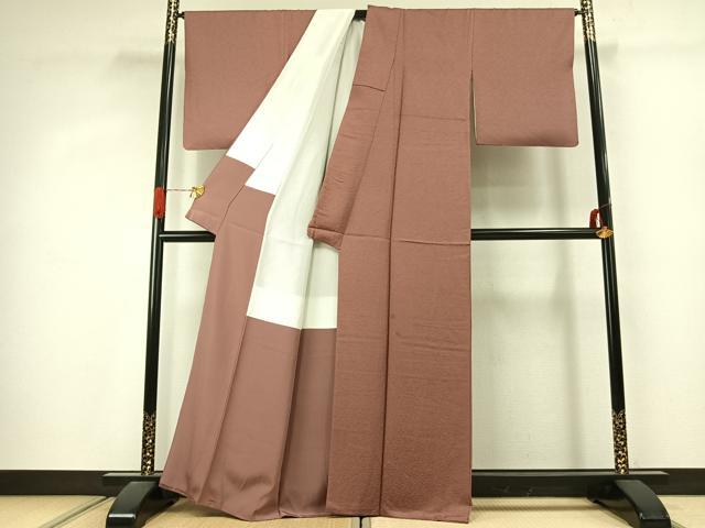 平和屋着物●上質な色無地 松葉地紋 蘇芳香色 正絹 逸品 AABJ4314fy
