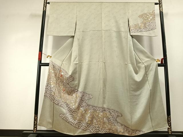 平和屋着物●訪問着 駒刺繍 絞り 草花文 金糸 金銀彩 正絹 逸品 AABJ4316fy
