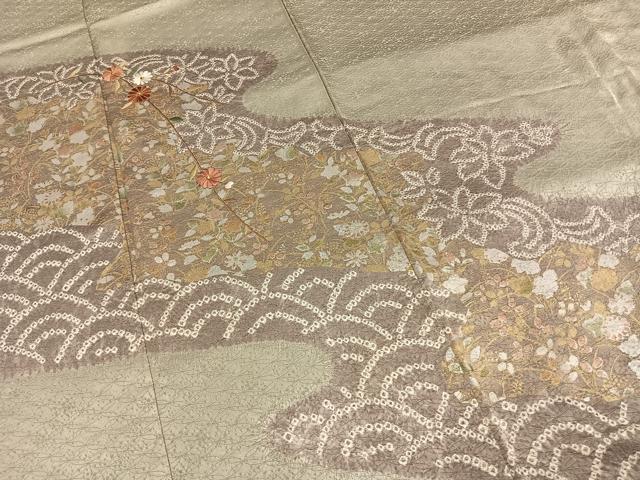 平和屋着物●訪問着 駒刺繍 絞り 草花文 金糸 金銀彩 正絹 逸品 AABJ4316fy