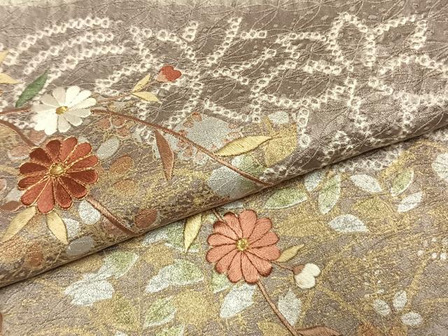 平和屋着物●訪問着 駒刺繍 絞り 草花文 金糸 金銀彩 正絹 逸品 AABJ4316fy