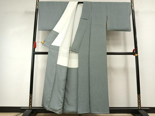 平和屋着物●上質な色無地 草葉地紋 灰青色 正絹 逸品 AABJ4320fy